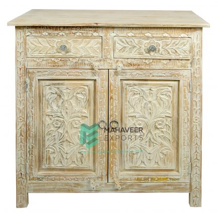 White Distressed Fully Carved Sideboard - ME10053