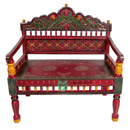 Wooden Hand Carved Painted Bench - ME10078