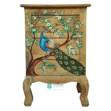 3 Drawer Peacock Painted Bedside - ME10140