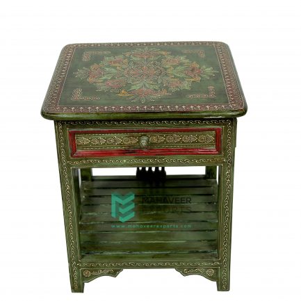 Fine Emboss Painted 1 Drawer Side Table