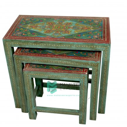 Fine Emboss Painted Nested Stool Set of 3