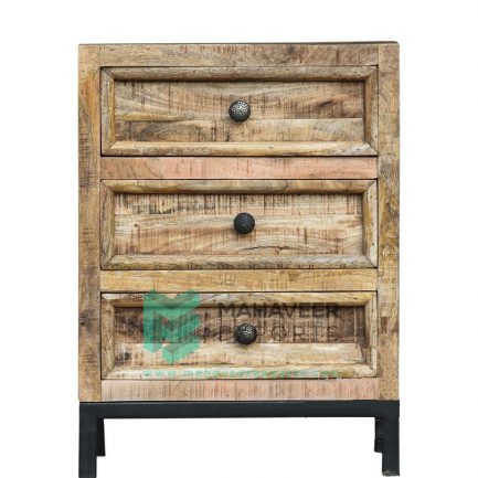 3 Drawer Rustic Chest of Drawers with Iron Stand
