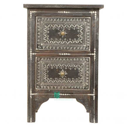 Emboss Painted Black 2 Drawer Side Table