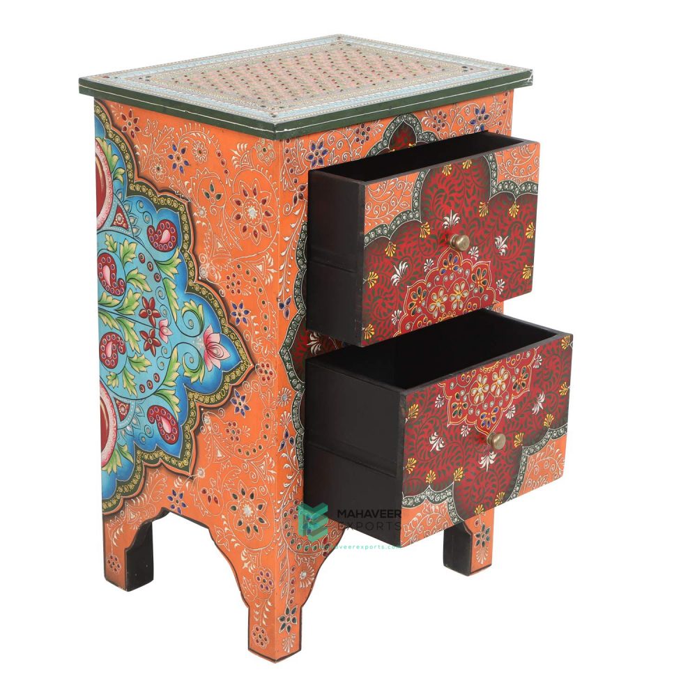 Colourful Emboss Painted 2 Drawer Side Table