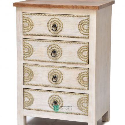 Brass Inlay Wooden Chest of Drawers