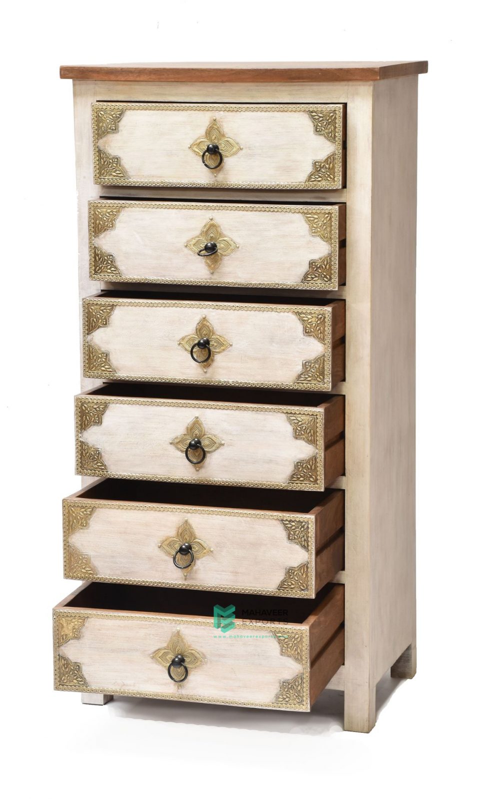 Brass Inlay Wooden Chest of Drawers