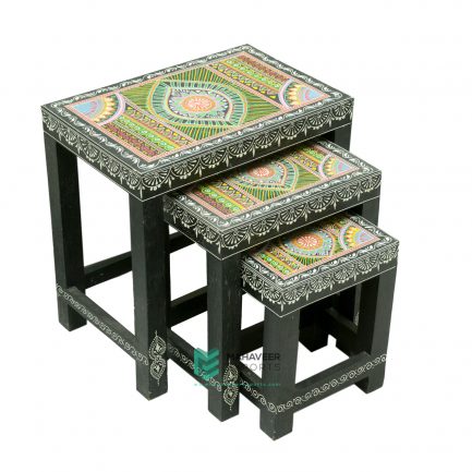Wooden Hand Painted Nesting Stools Set of 3