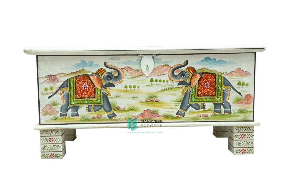 Elephant Painted Wooden Chest Box