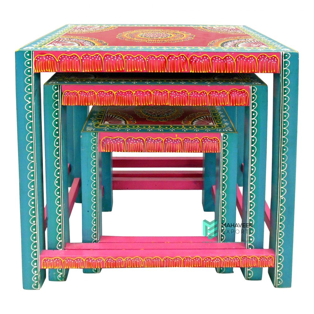 Wooden Hand Painted Nesting Stools Set of 3 - ME10563