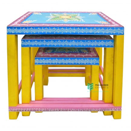 Wooden Hand Painted Nesting Stools Set of 3 - ME10567