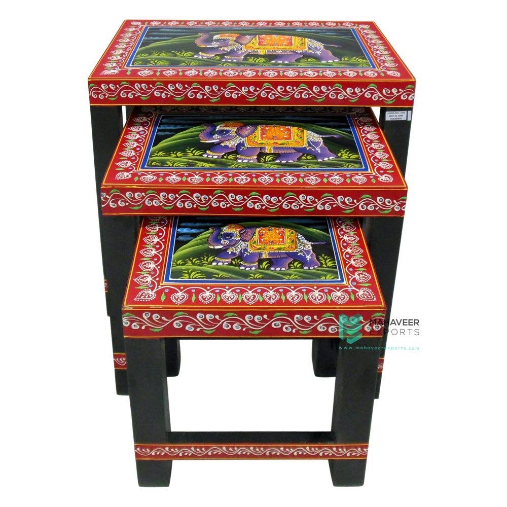 Wooden Hand Painted Nesting Stools Set of 3 - ME10572