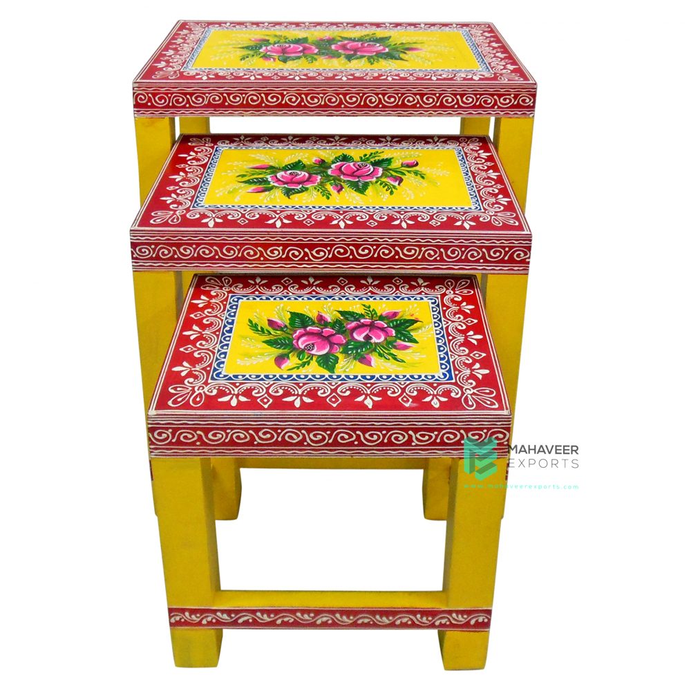 Wooden Hand Painted Nesting Stools Set of 3 - ME10577