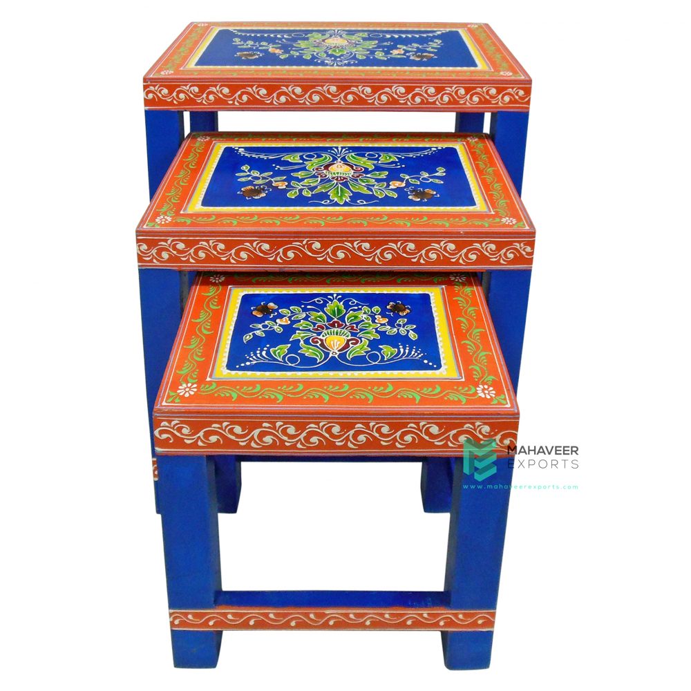 Wooden Hand Painted Nesting Stools Set of 3 - ME10578