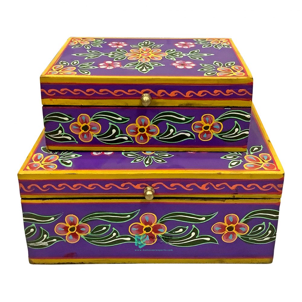Wooden Painted Storage Box Set of 2 - ME10604