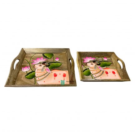 Wooden Painted Serving Tray Set of 2 - ME10662