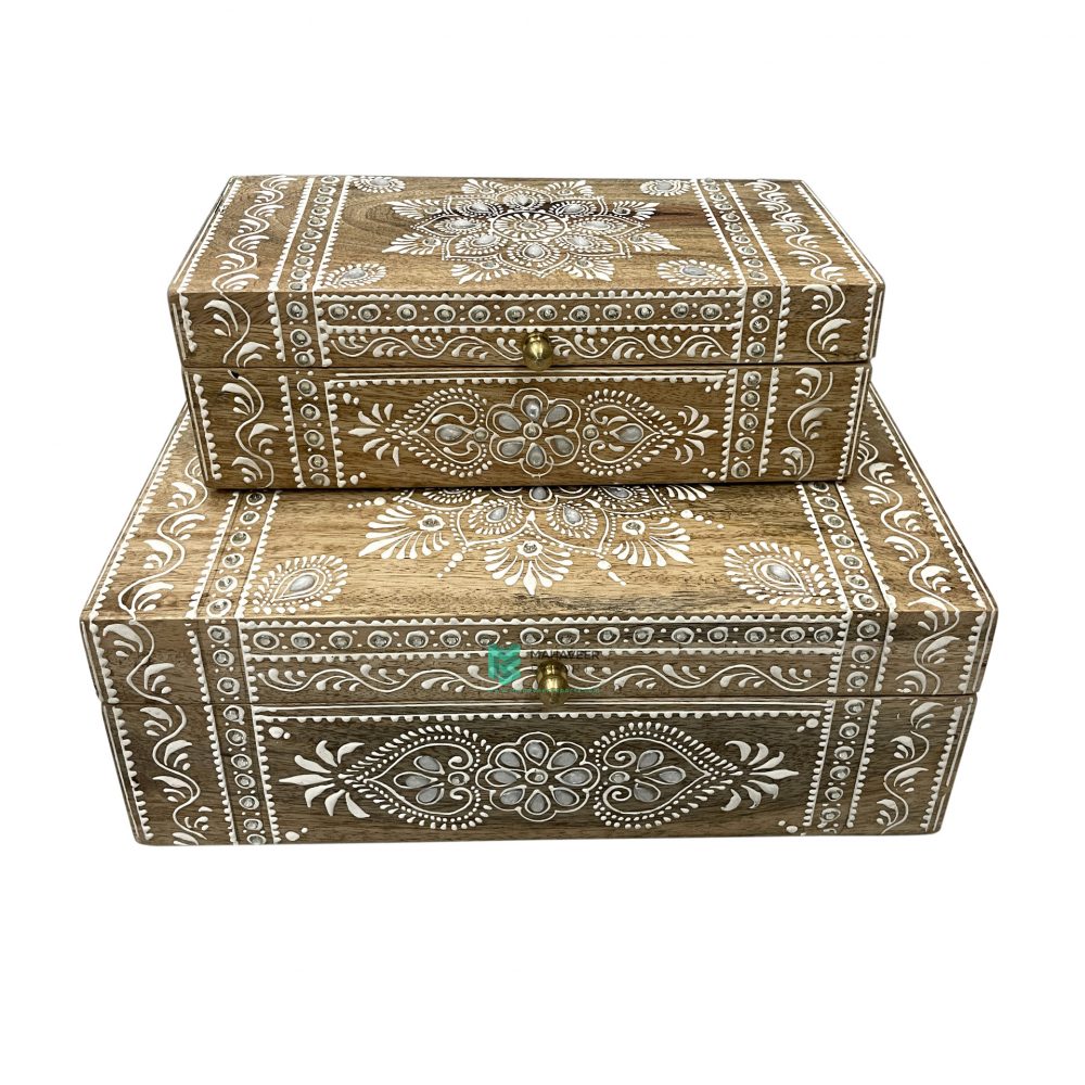 Wooden Emboss Painted Box Set of 2 - ME10664
