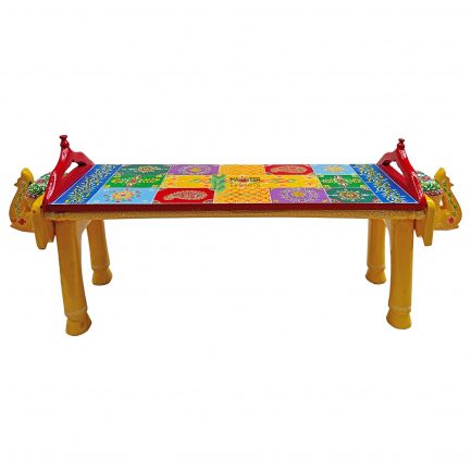 Wooden Fine Painted Elephant Bench – ME10690