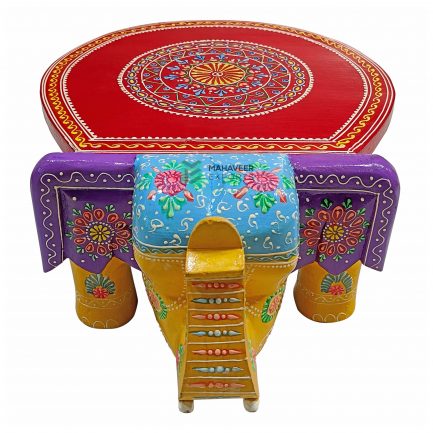 Wooden Fine Painted Elephant Stool - ME10693