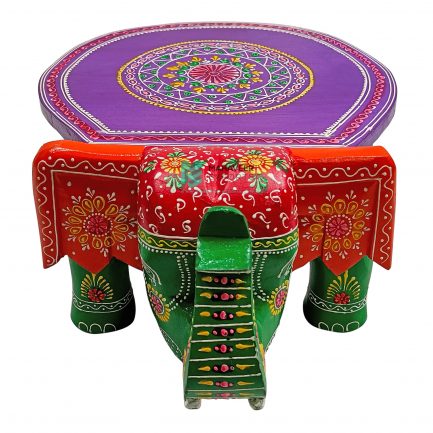 Wooden Fine Painted Elephant Stool - ME10695