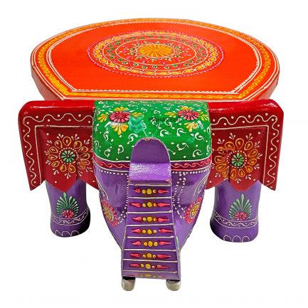 Wooden Fine Painted Elephant Stool - ME10696