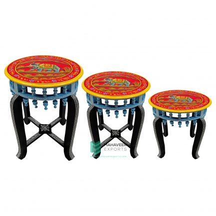 Wooden Fine Painted Stool Set of 3 - ME10710