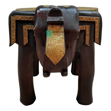Wooden Brass Fitted Elephant Stool - ME10714