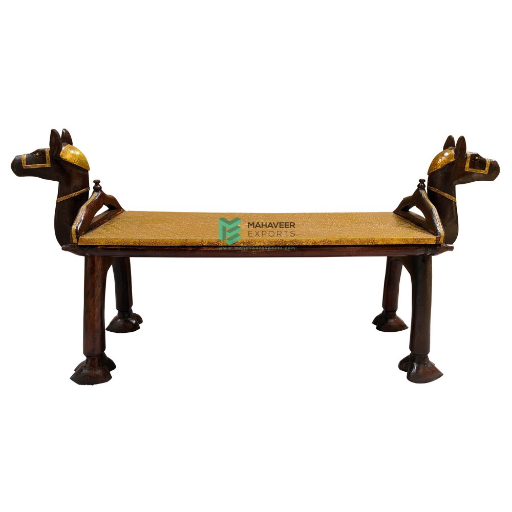 Wooden Brass Fitted Camel Bench - ME10716