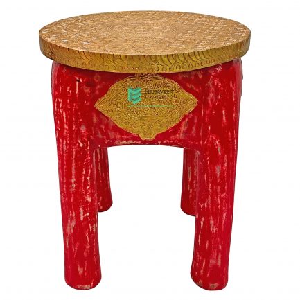 Red Distressed Wooden Brass Fitted Stool – ME10721
