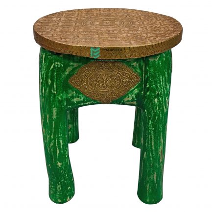Green Distressed Wooden Brass Fitted Stool – ME10725