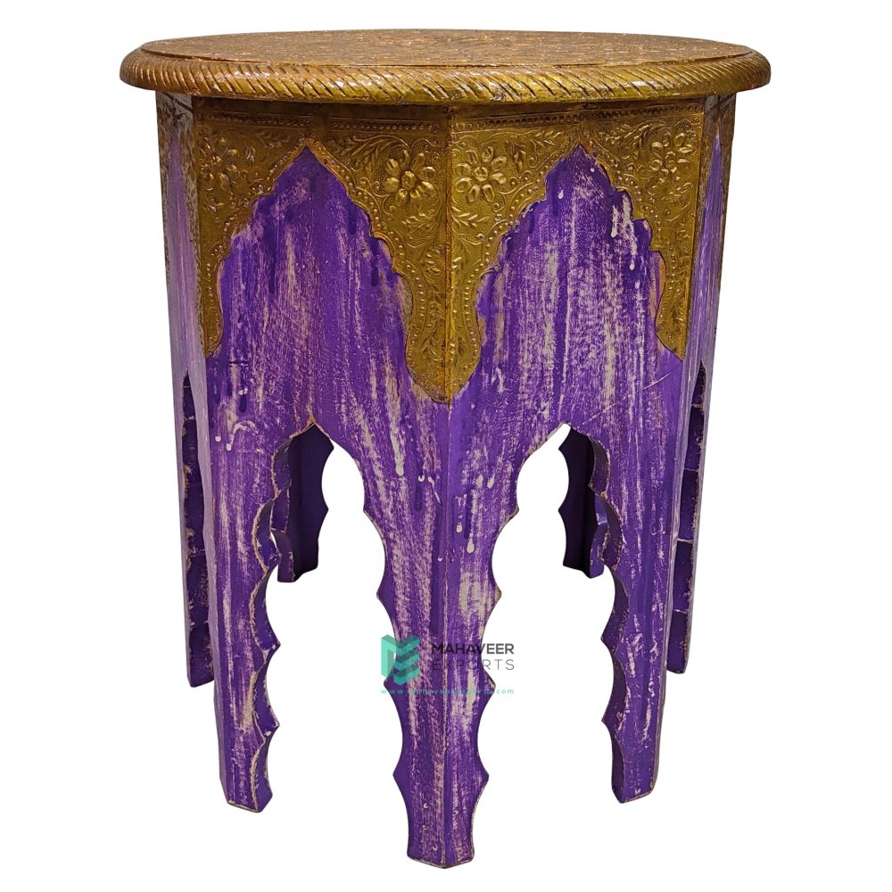 Purple Distressed Wooden Brass Fitted Stool – ME10726