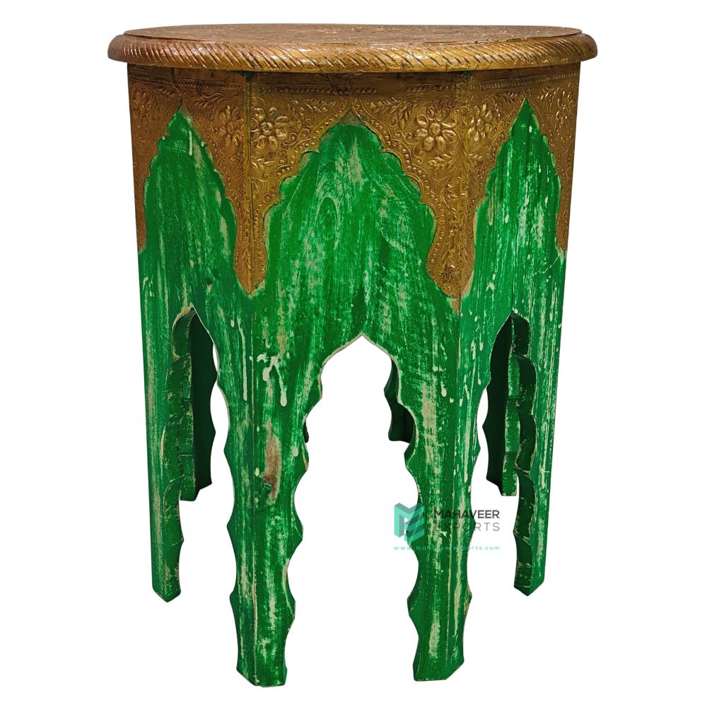 Green Distressed Wooden Brass Fitted Stool – ME10730