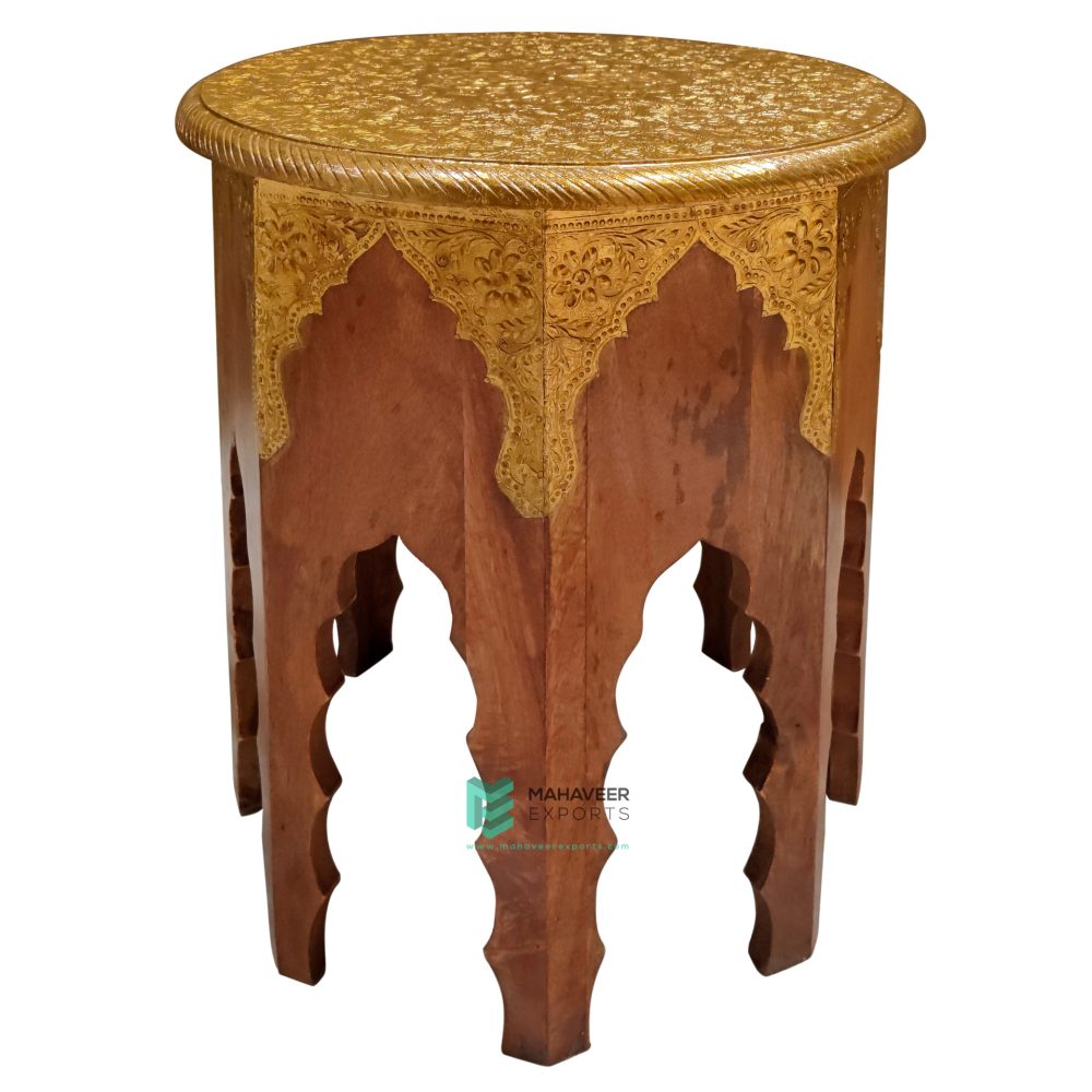 Wooden Brass Fitted Stool – ME10731
