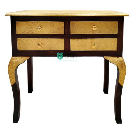 4 Drawer Wooden Brass Fitted Console Table - ME10733