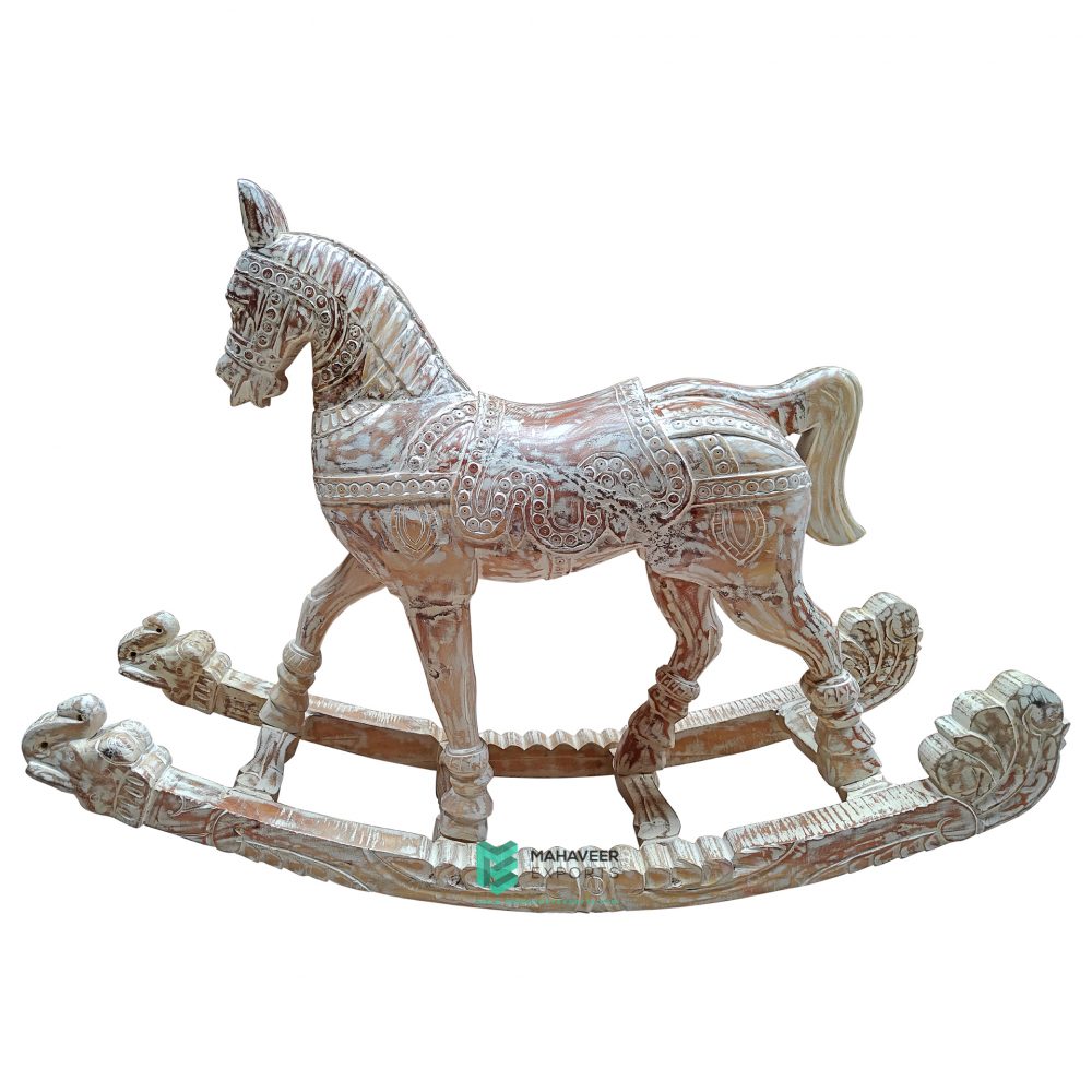 White Distressed Wooden Rocking Horse – ME10742
