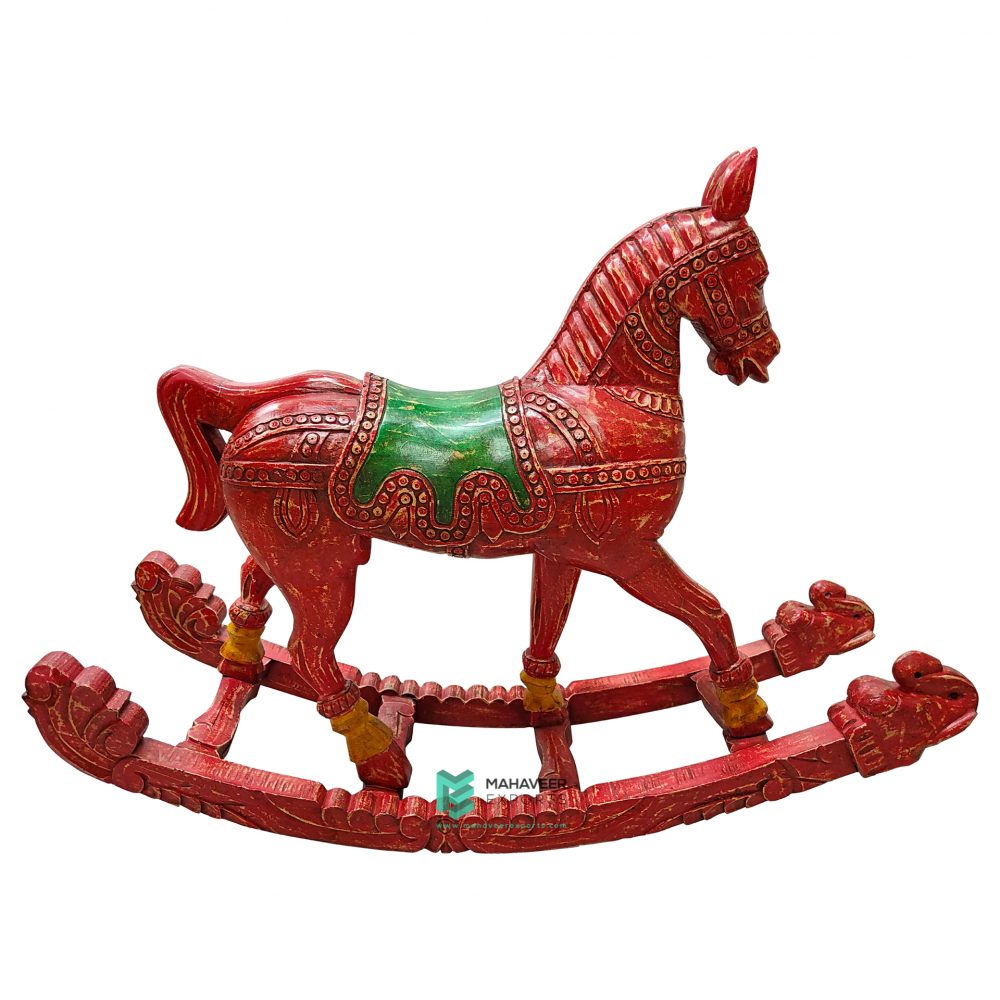 Red Distressed Wooden Rocking Horse – ME10743