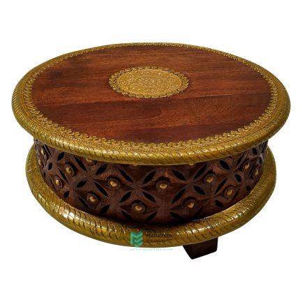 Wooden Brass Fitted Round Coffee Table - ME210335