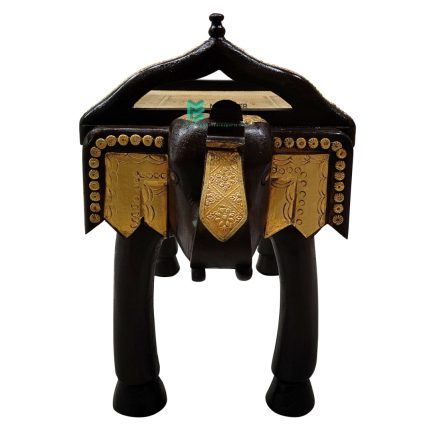 Wooden Single Elephant Bench Brass Fitted - ME210337