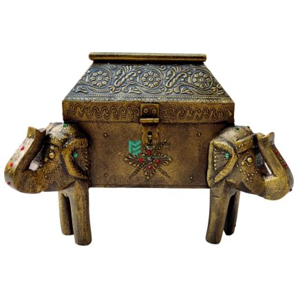 Wooden Box With Four Elephant Face Legs & Brass Fitted - ME210345