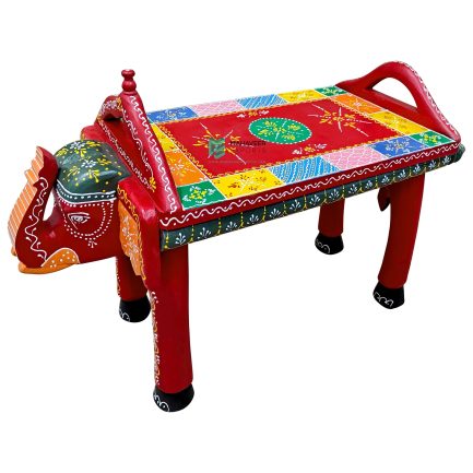 Wooden Bench Elephant Hand Painted Single Face - ME210362
