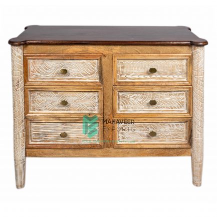 Wooden Carved 6 Drawer Chest - ME10062