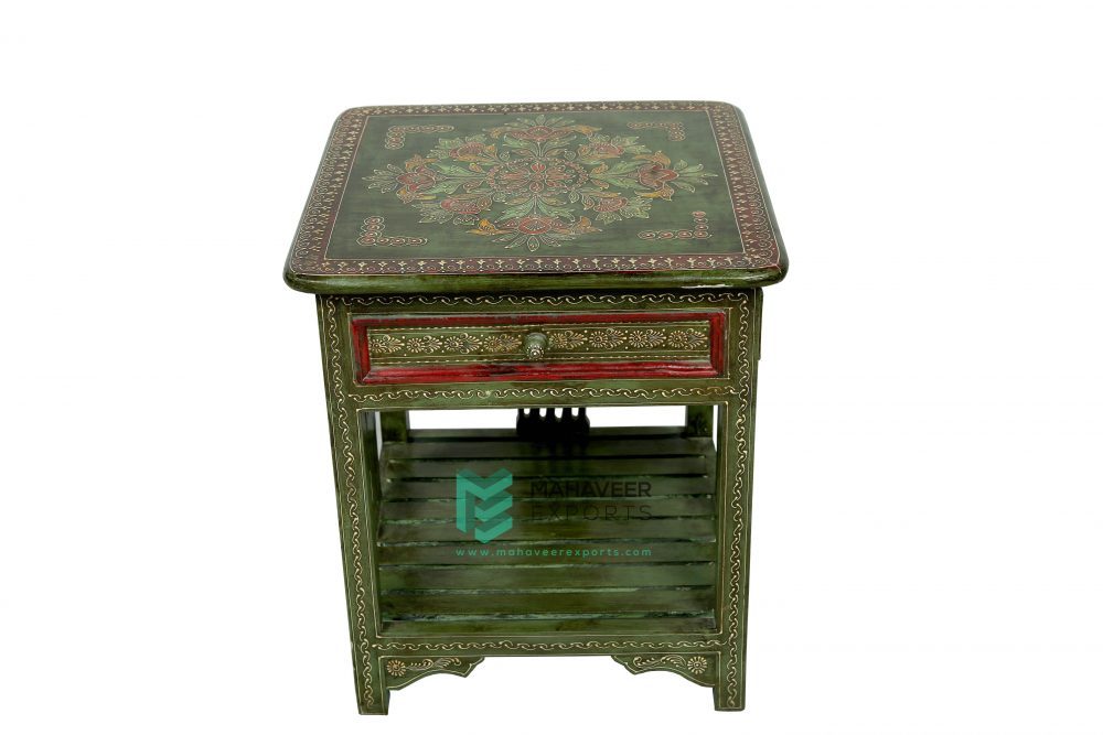 Fine Emboss Painted 1 Drawer Side Table