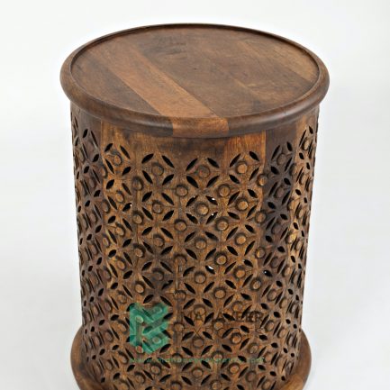 Natural Finish Carved Side Table - MEC0022