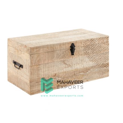Natural Finish Carved Chest Box - MEC0029