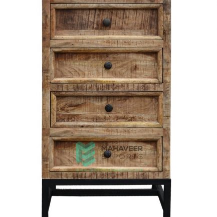 4 Drawer Rustic Chest of Drawers with Iron Stand