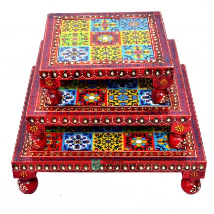 Wooden Tile Bajot Pooja Chowki Set of 3