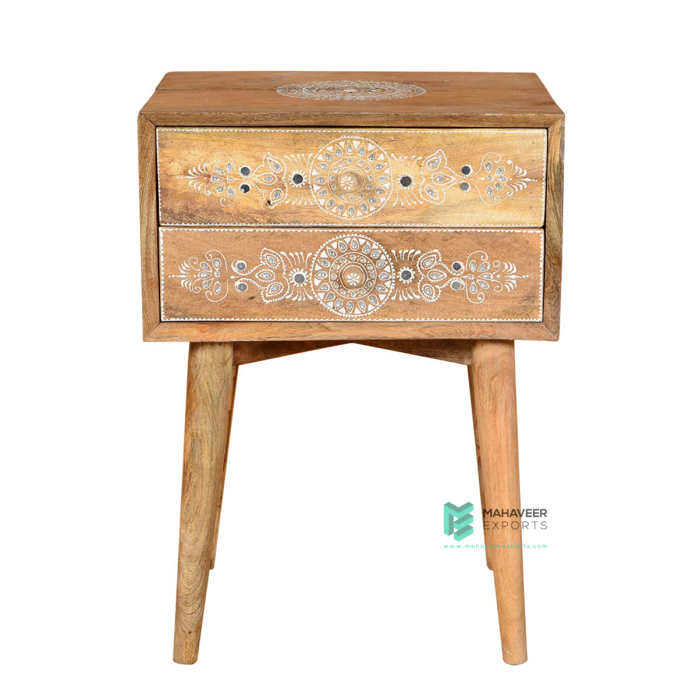 Emboss Painted Kundan Work 2 Drawer Side Table