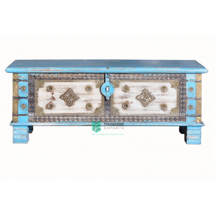 Blue and White Brass Wooden Chest Box