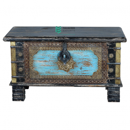 Black and Blue Brass Wood Chest Box