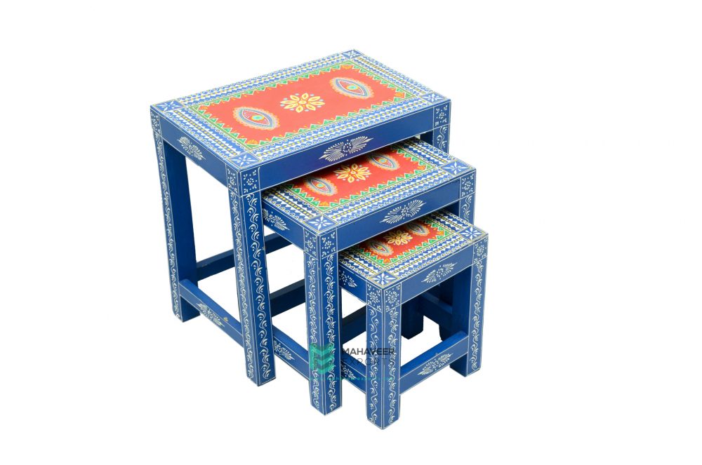 Wooden Painted Nesting Stools Set of 3 - ME210243