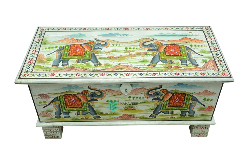 Elephant Painted Wooden Chest Box